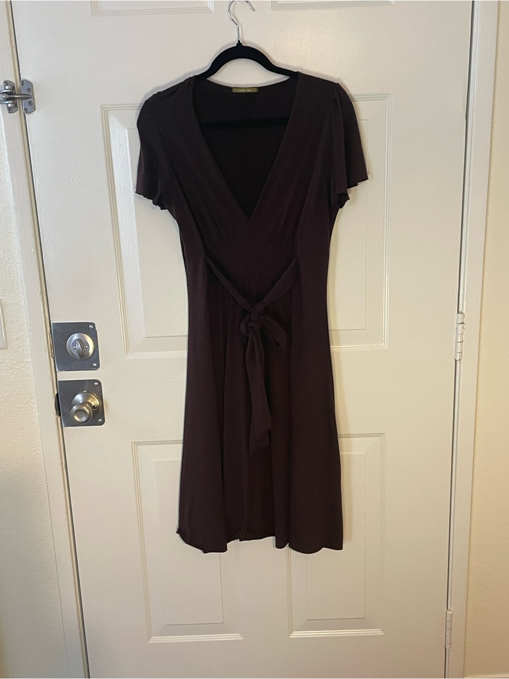 maitai Dark Brown Flutter Sleeve Midi Dress